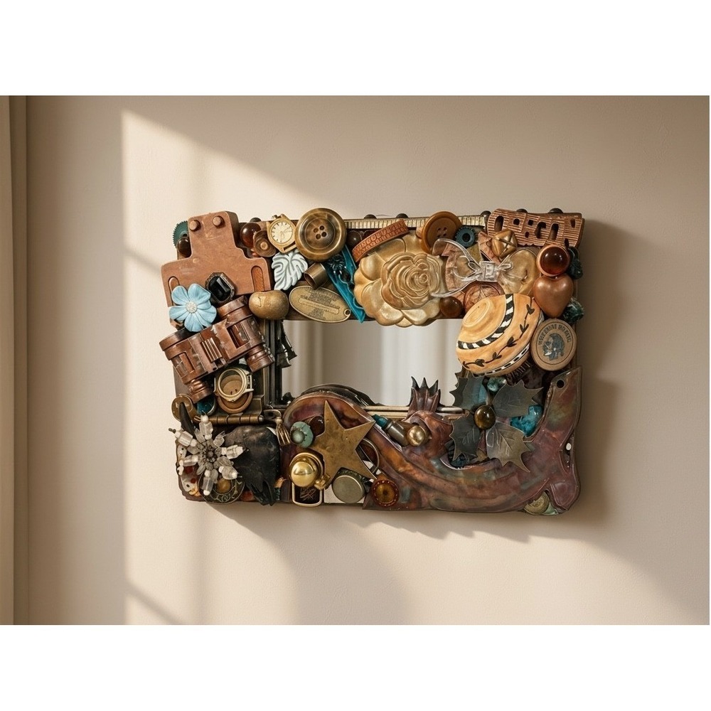 Vintage Steampunk Lazy Lizard Mixed Media Mirror Frame Wall Art Decor 9x12